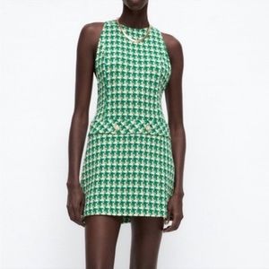 Zara green houndstooth mini dress